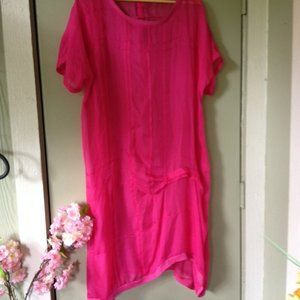 Johnny Was sheer Medium Dress pink coral midi liner slip cover